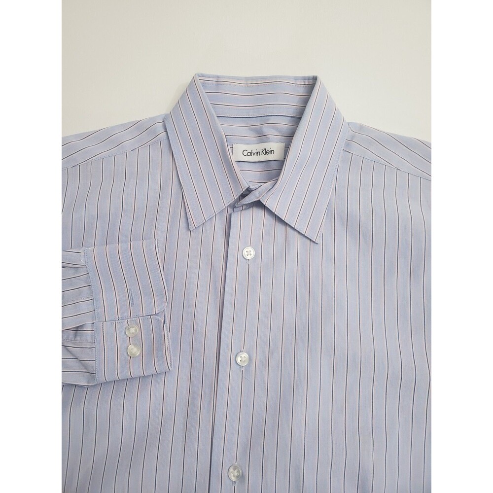 Calvin Klein Men's Long Sleeve Button Casual Striped Shirt, 15 32-33